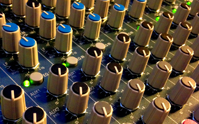 A close-up of the mixing desk in the Skating Music Guy's studio
